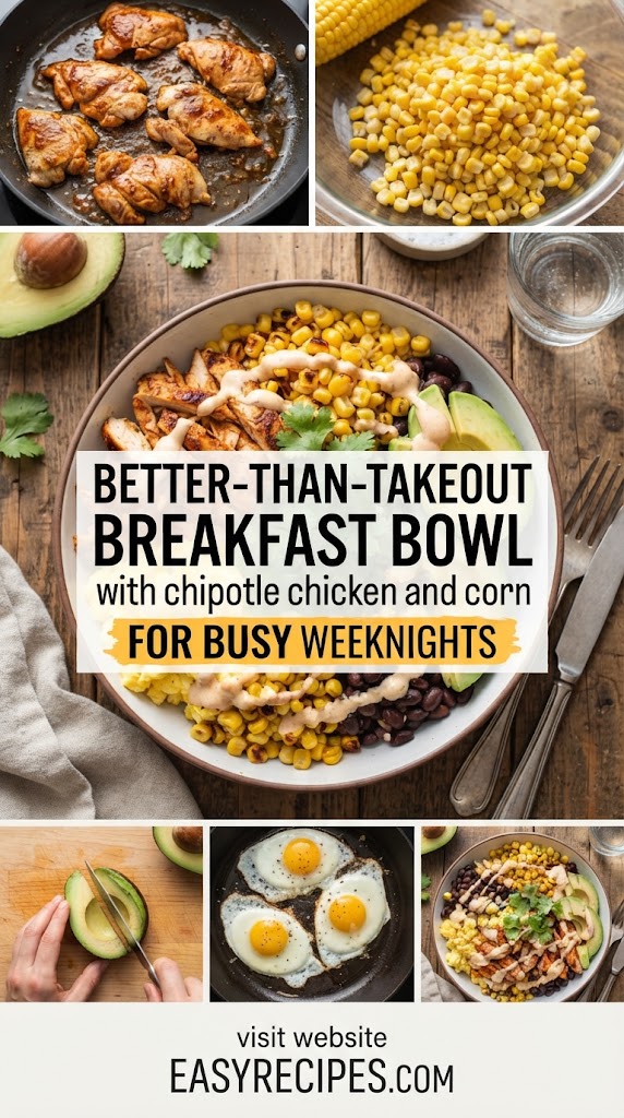 Better-Than-Takeout breakfast bowl with chipotle chicken and corn for Busy Weeknights
