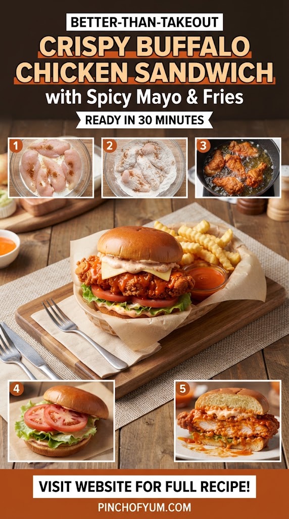 Better-Than-Takeout chicken sandwich with spicy buffalo chicken and spicy mayo in 30 Minutes