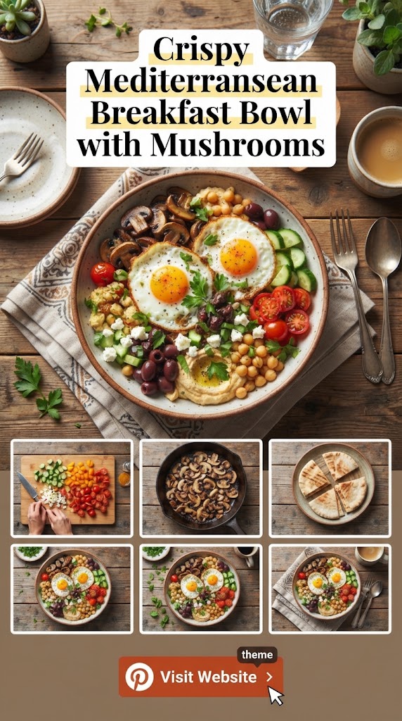 Crispy Mediterranean breakfast bowl with mushrooms