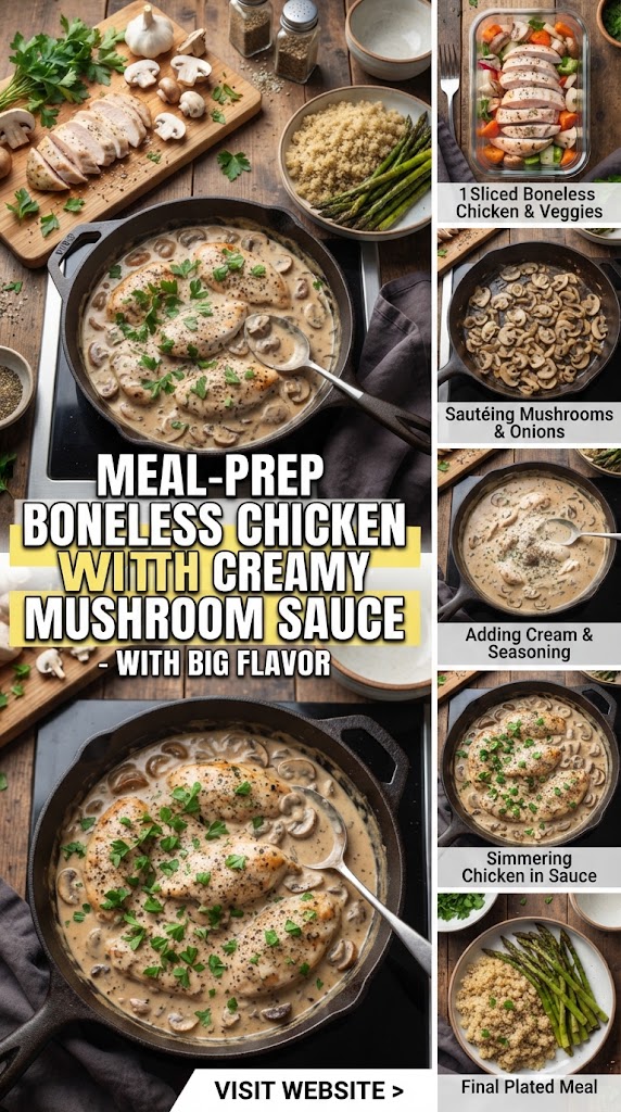 Meal-Prep Boneless Chicken with Creamy Mushroom Sauce – With Big Flavor